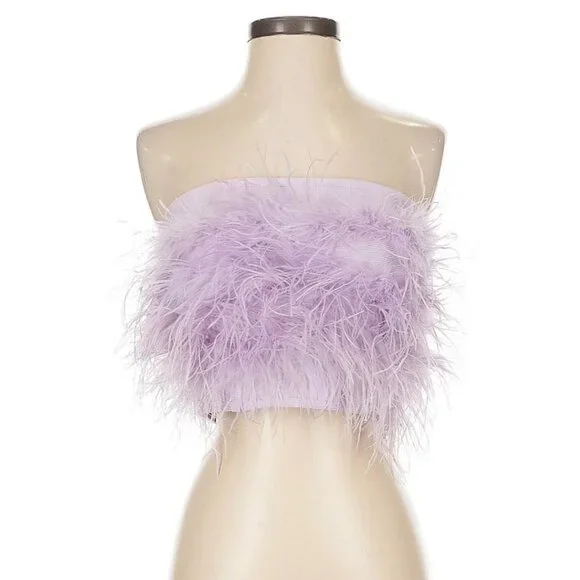 BNWOT Lovers + Friends Lavender Feather Boa Crop Top, Size S - Picture 5 of 8